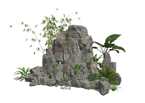 新中式假山叠石 石头 植物景观小品 SU(草图大师)模型2