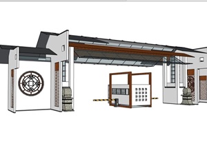 徽派中式园林景观节点大门SU(草图大师)模型