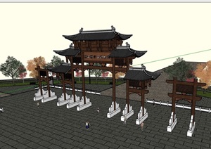古典中式公园大门节点素材SU(草图大师)模型