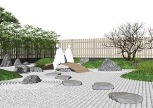 日式景观小品 庭院景观 新中式景观小品 枯山水树SU(草图大师)模型