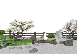 日式景观小品 庭院景观 新中式景观小品 枯山水 石头SU(草图大师)模型