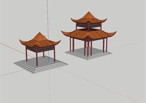 两个中式传统的亭子（单层和多层）SU(草图大师)模型