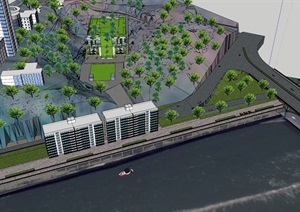 某市区内沿江的综合甲级医院停车楼SU(草图大师)模型