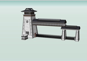 中式风格独特的独特大门设计SU(草图大师)模型