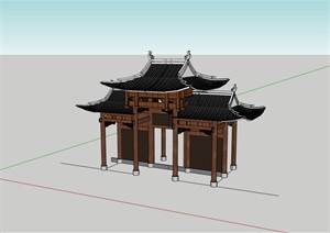 古典中式入口完整节点大门设计SU(草图大师)模型