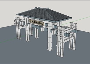 中式风格详细节点大门设计SU(草图大师)模型