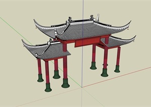 古典中式节点牌坊大门设计SU(草图大师)模型