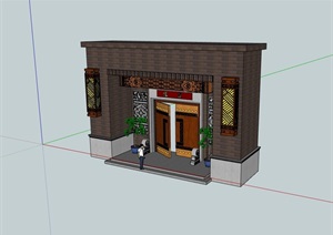 中式风格详细的入口庭院大门设计SU(草图大师)模型