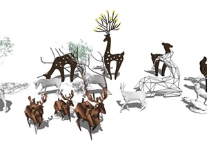 现代动物雕塑麋鹿雕塑抽象雕塑SU(草图大师)模型