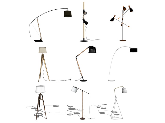 现代落地灯工业风灯具组合SU模型(2)