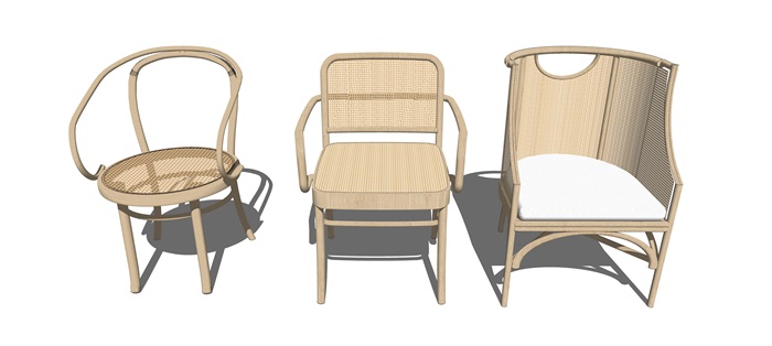 新中式藤编椅子休闲椅组合SU模型(3)