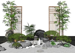 新中式庭院景观 景观小品 滨水景观 石头SU(草图大师)模型4