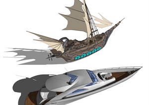 现代船 船只 游艇SU(草图大师)模型