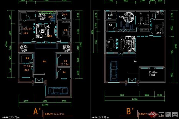 新版四合院建筑设计cad平面方案图