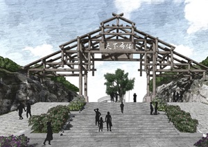 中式景区景观大门设计SU(草图大师)模型