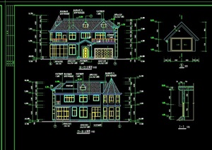 某详细的完整多层居住别墅设计cad施工图