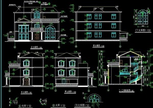详细的完整多层独栋别墅建筑设计cad施工图