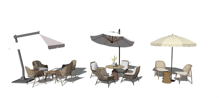 现代休闲椅 桌椅组合 户外椅子 户外伞su模型(1)