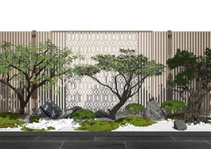 新中式庭院景观 景观小品 景观树 植物 乔木 石头SU(草图大师)模型