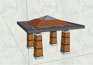 中式风格详细完整的景观亭SU(草图大师)模型