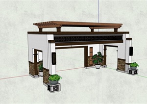 某现代风格完整的景观亭SU(草图大师)模型