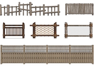 新中式栏杆栅栏麻绳栏杆SU(草图大师)模型
