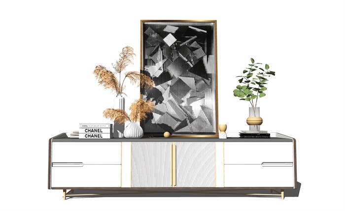 现代电视柜摆件花瓶装饰柜SU模型(3)