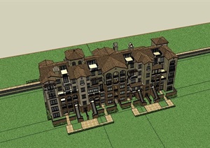 某欧式风格多层居住建筑楼设计SU(草图大师)模型