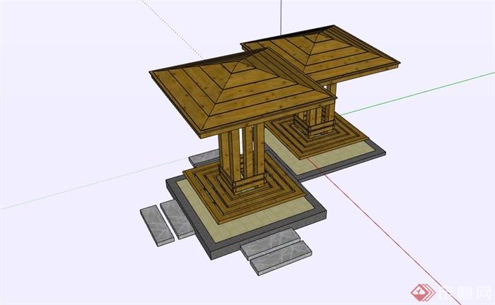 木质休闲园林亭子设计su模型