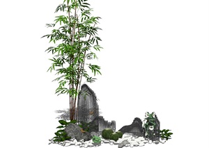 新中式景观小品 石头 植物 多肉 鹅卵石组合SU(草图大师)模型2