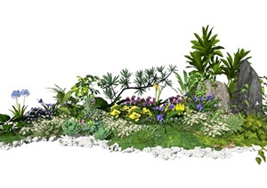 现代景观植物绿植花卉石头灌木盆栽SU(草图大师)模型