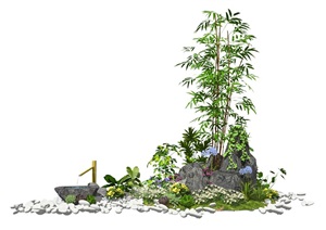 新中式景观小品庭院景观假山石头景观植物水景花卉SU(草图大师)模型