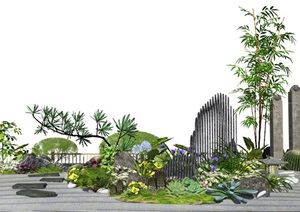新中式景观小品庭院景观枯山水景观植物石头花卉盆栽SU(草图大师)模型