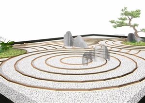 日式枯山水小品景观设计SU(草图大师)模型