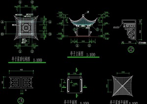 详细的古典中式园林景观亭子cad施工图