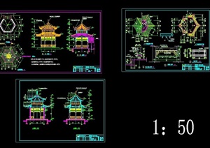 某古典中式园林景观亭子cad施工图