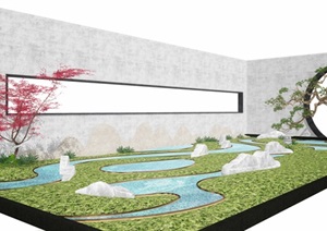 日式枯山水庭院景观设计SU(草图大师)模型