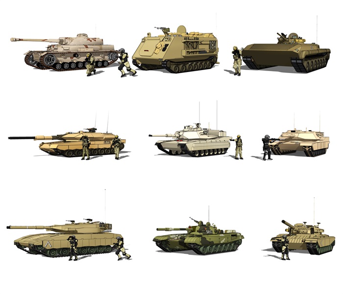 现代坦克装甲车特种兵军事人物SU模型(1)