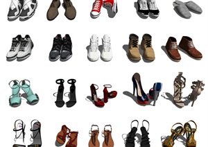 现代鞋子女鞋运动鞋组合SU(草图大师)模型