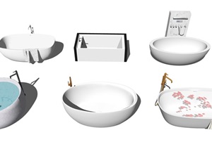现代浴缸龙头淋浴用品组合SU(草图大师)模型