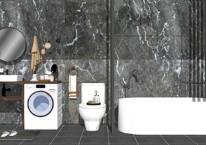 现代卫浴洗手台洗衣机摆件组合SU(草图大师)模型