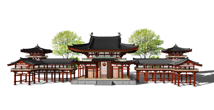 中式古建筑亭子观景台连廊SU模型