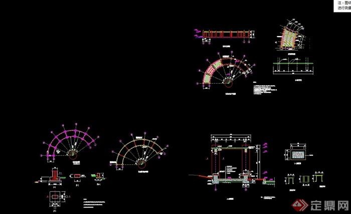 弧形廊架景观节点cad施工图