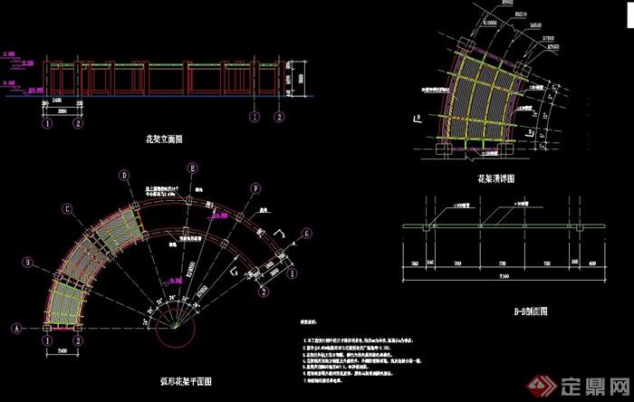 弧形廊架景观节点cad施工图