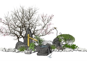 新中式景观小品 假山石头竹子小品组合SU(草图大师)模型