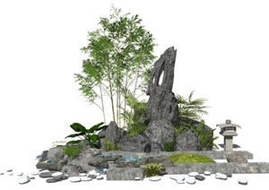 新中式假山石头 石头 假山叠石 景观小品SU(草图大师)模型8