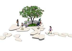 现代园区小路汀步石头小路小径景观树SU(草图大师)模型