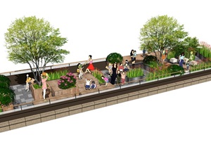 现代屋顶花园庭院景观空中花园景观树花箱树池SU(草图大师)模型