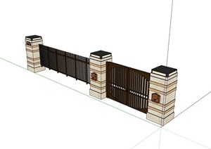 新中式围墙围栏大门素材SU(草图大师)模型