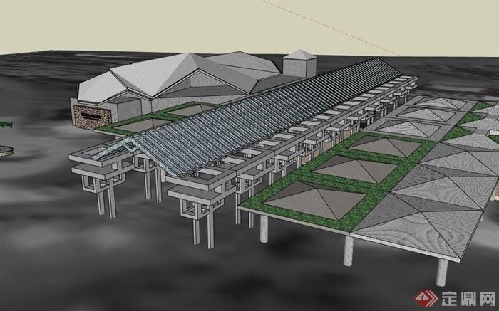 某中式风格整体园林景观廊架su模型